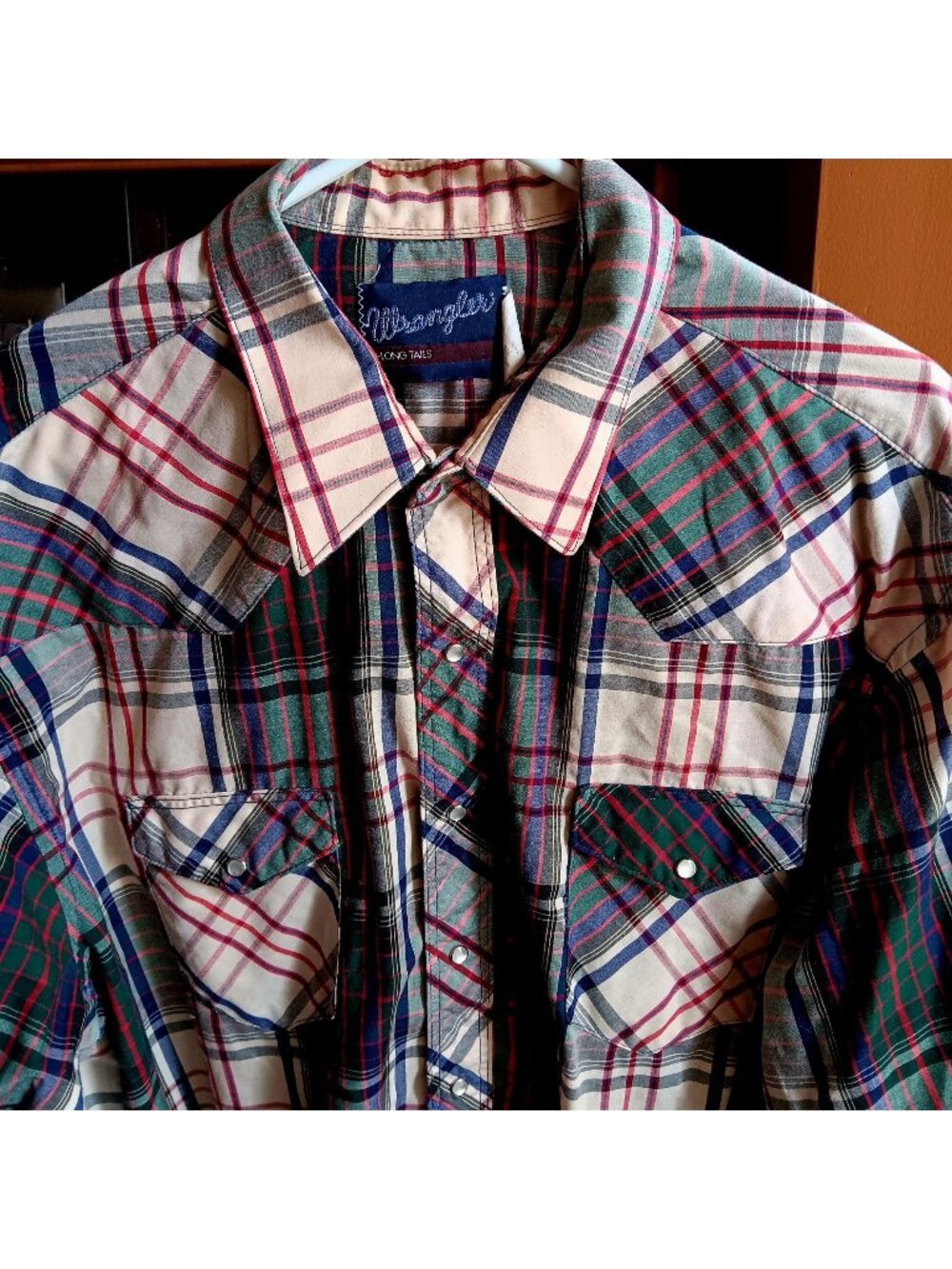XXL Wrangler True Vintage Western Cowboy Shirt Snap Pockets X-Long Tails 18x36